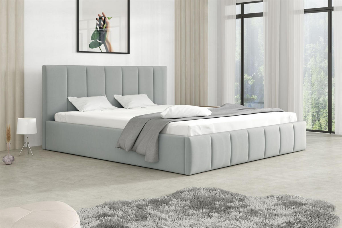 POLSTERBETT Detroit Komplettset - Hellgrau, Holzwerkstoff/Textil (160/200cm) - Fun Möbel
