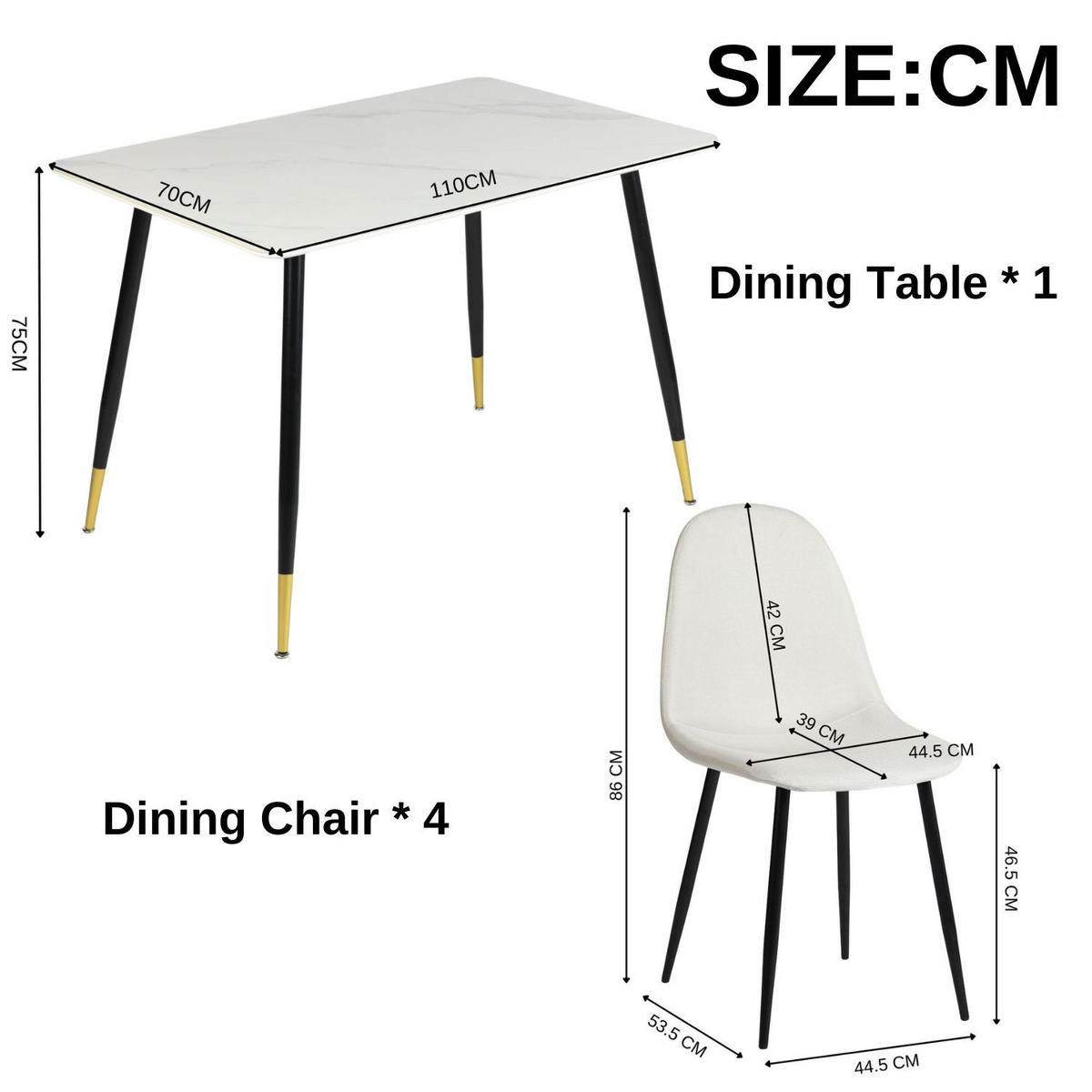 ESSTISCH SET Weiß und gebrochenes Weiß - Beige/Weiß, Holzwerkstoff/Metall (70/75/110cm) - Urban Meuble