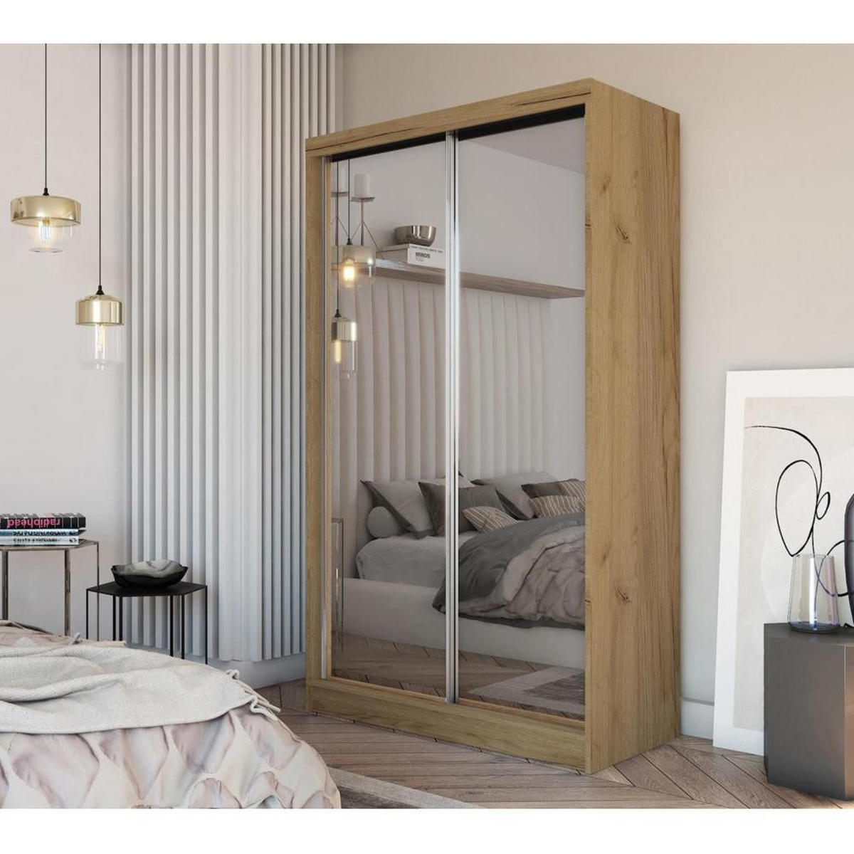SCHWEBETÜRENSCHRANK Debra 120/216/61 eiche Artisan mit Spiegel und Schubladen - Eiche Artisan, Holzwerkstoff (120/216/61cm) - Beautysofa