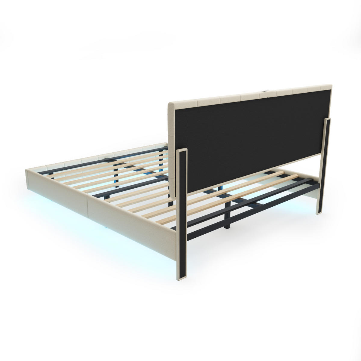POLSTERBETT 160x200 cm beige Leinenoptik mit LED, USB-Anschlüssen & Lattenrost - Beige, Holz - SHOPENTRA