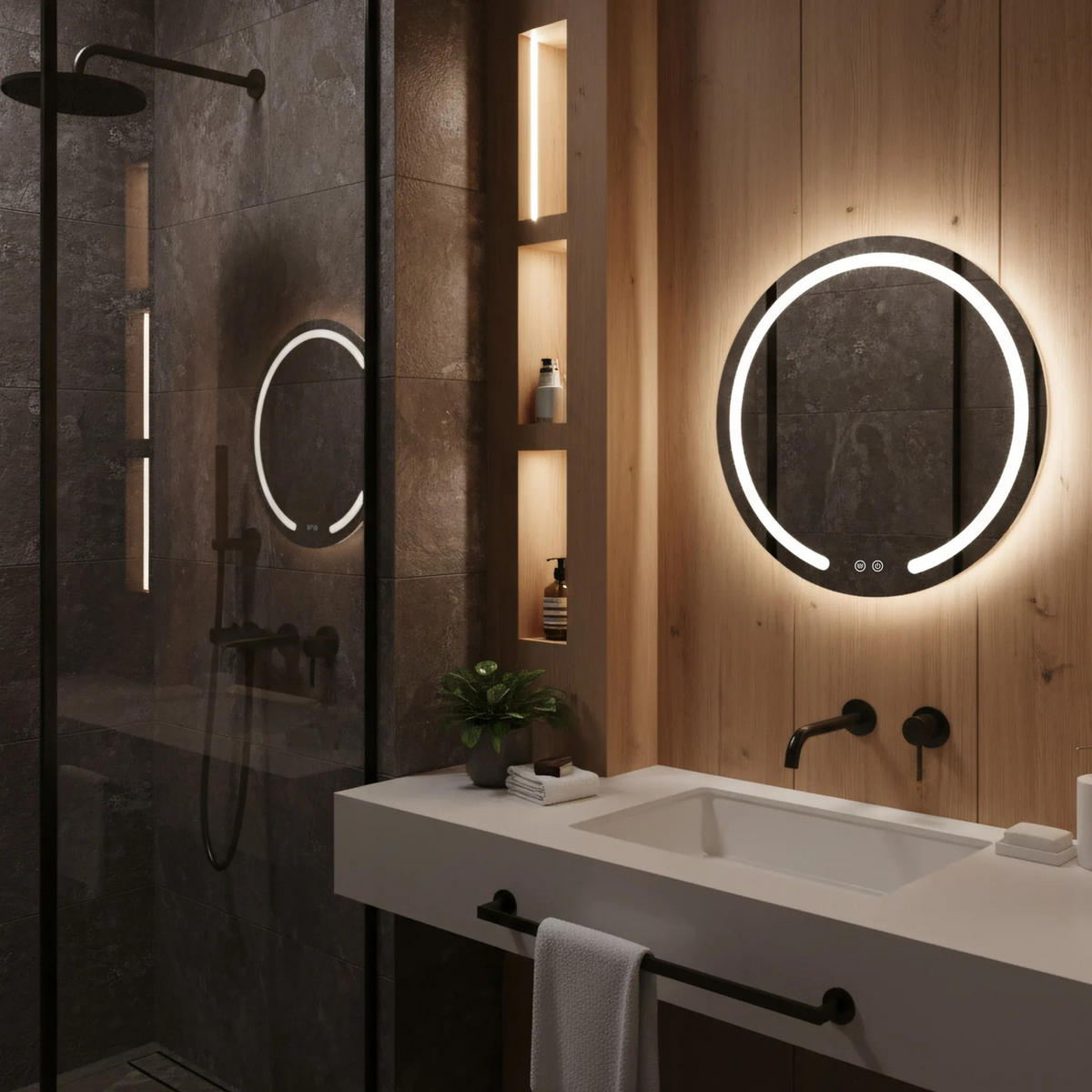 SPIEGEL Rea Led 60cm Modern - Transparent, Glas (60/60/2.5cm) - REA