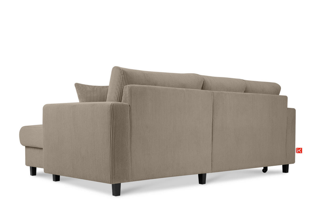 ECKSCHLAFSOFA EGRET Rechts mit Bettkasten, Cord-Stoff, beige - Beige, Textil (234/90cm) - KONSIMO®