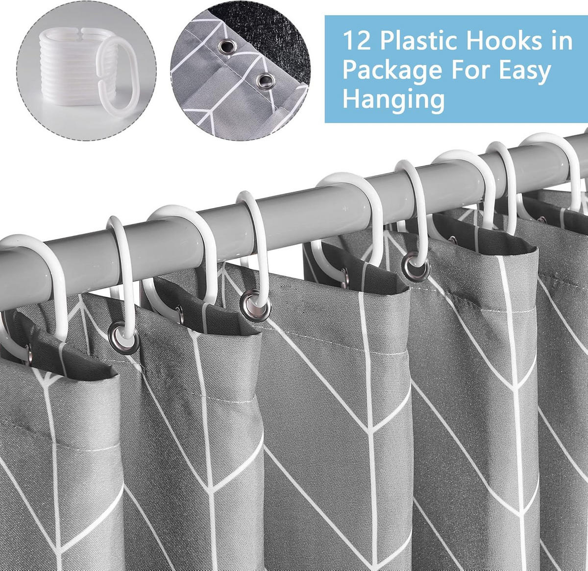 DUSCHVORHANG Stoff Polyester wasserdicht maschinenwaschbar mit Haken Grau - Grau, Kunststoff (240/200cm) - MCBOSON
