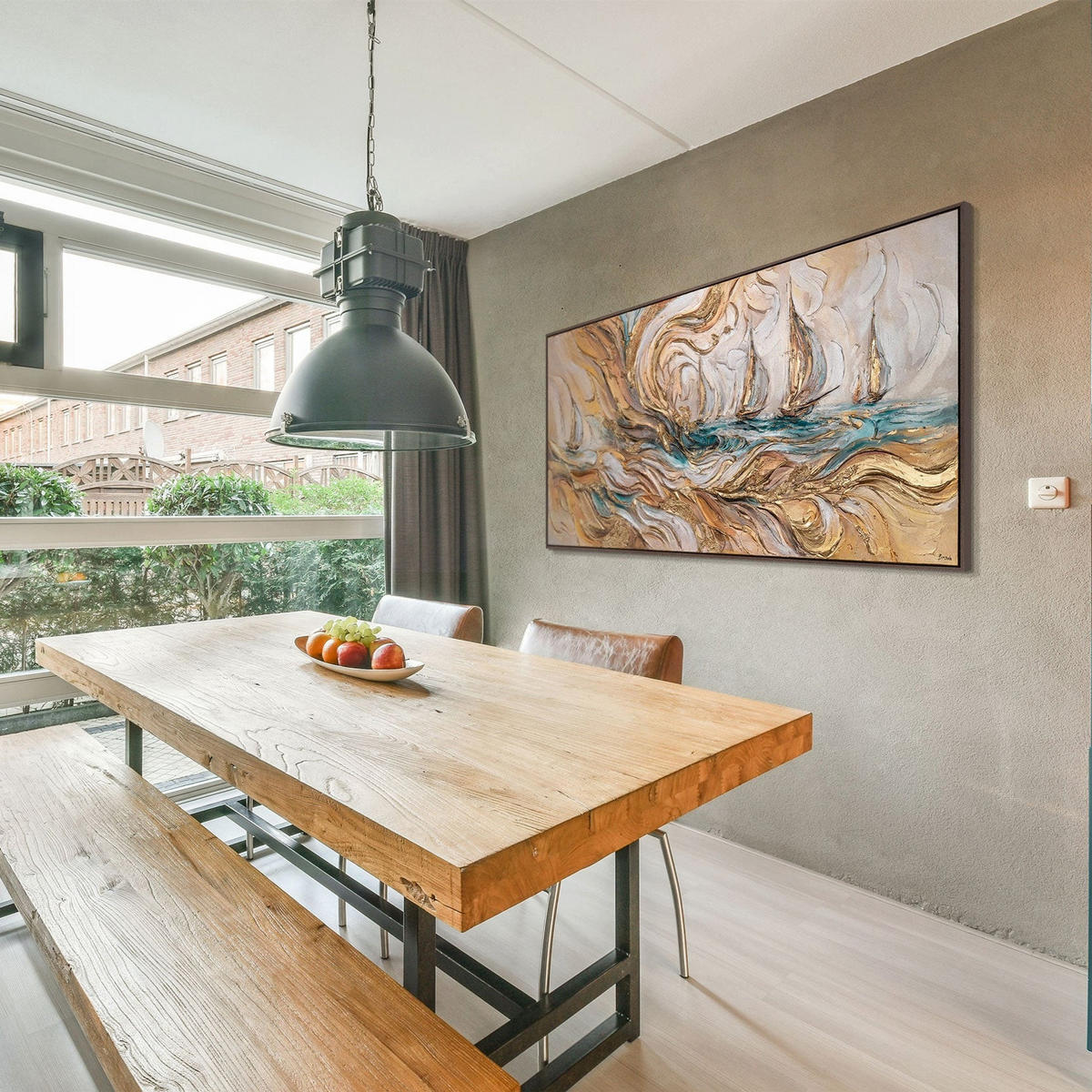 GEMÄLDE Zeitwellen Schattenfugenrahmen Grau 160x80 cm - Grau, Holz (160/80cm) - YS-art gallery