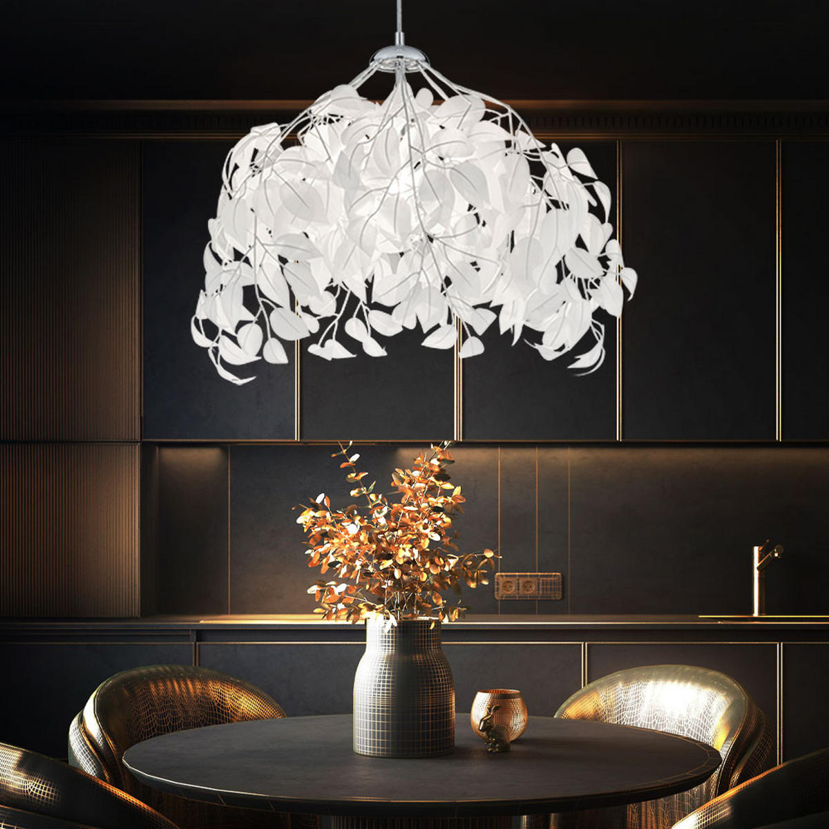 LED HÄNGELEUCHTE LEAVY Weiß Blattoptik - Weiß, Metall (38/38/150cm)