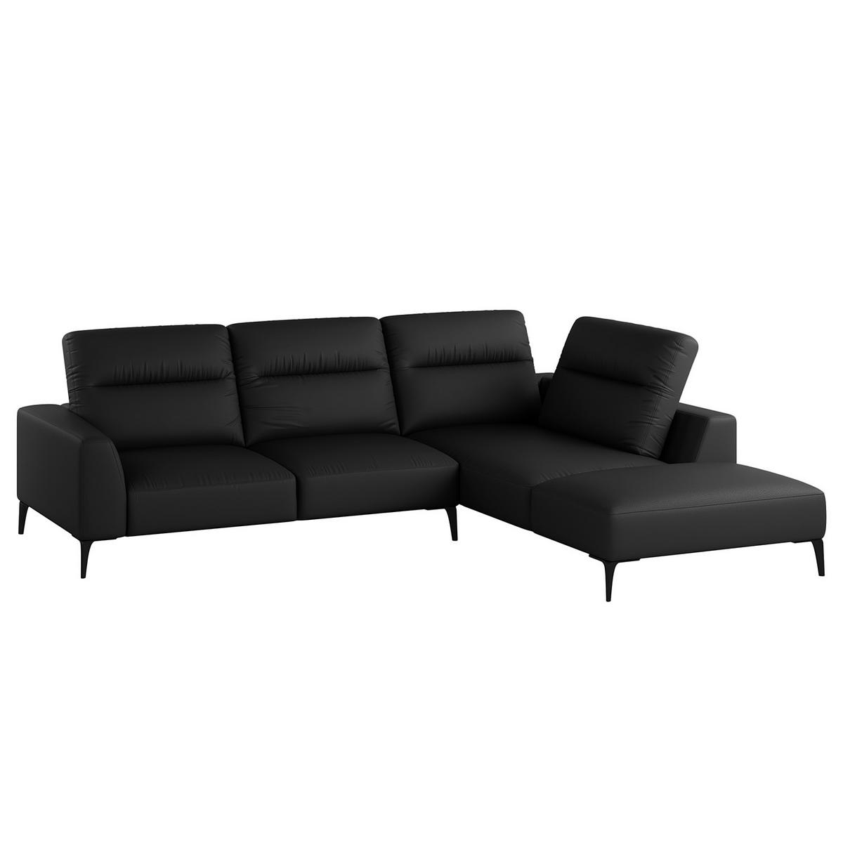 ECKSOFA mit Ottomane - Schwarz, Leder/Metall (263/238cm) - home24