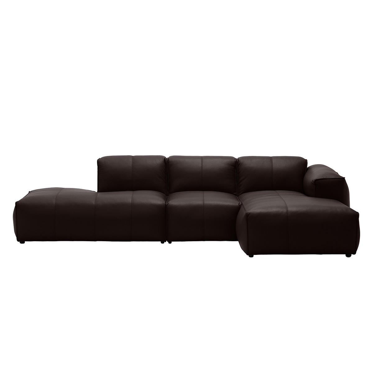 ECKSOFA mit Chaiselongue - Dunkelbraun/Schwarz, Leder/Kunststoff (290/173cm) - home24