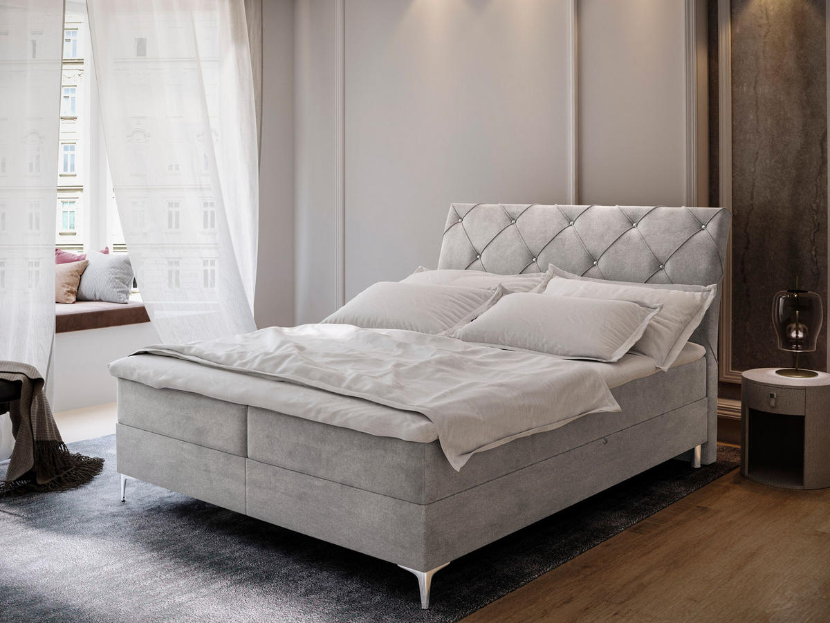 BOXBETT MACON 180x200 cm mit Matratze und Topper - Grau - Grau, Holz (180/200cm) - MASSENO