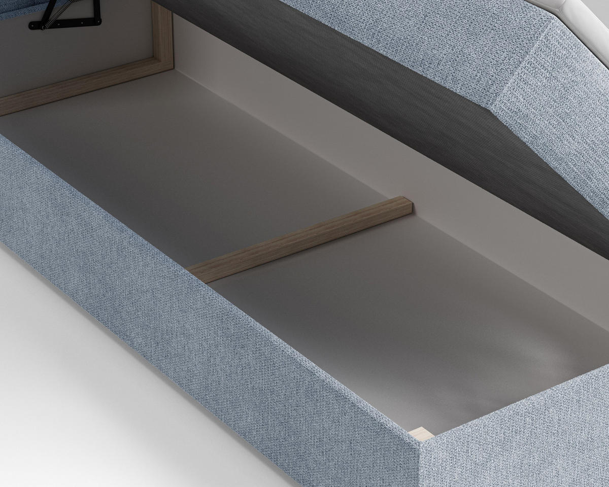 BOXBETT - Bett 05 OSLO - Aragon - 140x200 cm - mit Bettkasten und Komfort-Topper - Blau, Holz (140/200cm) - ROYAL24_MARKT