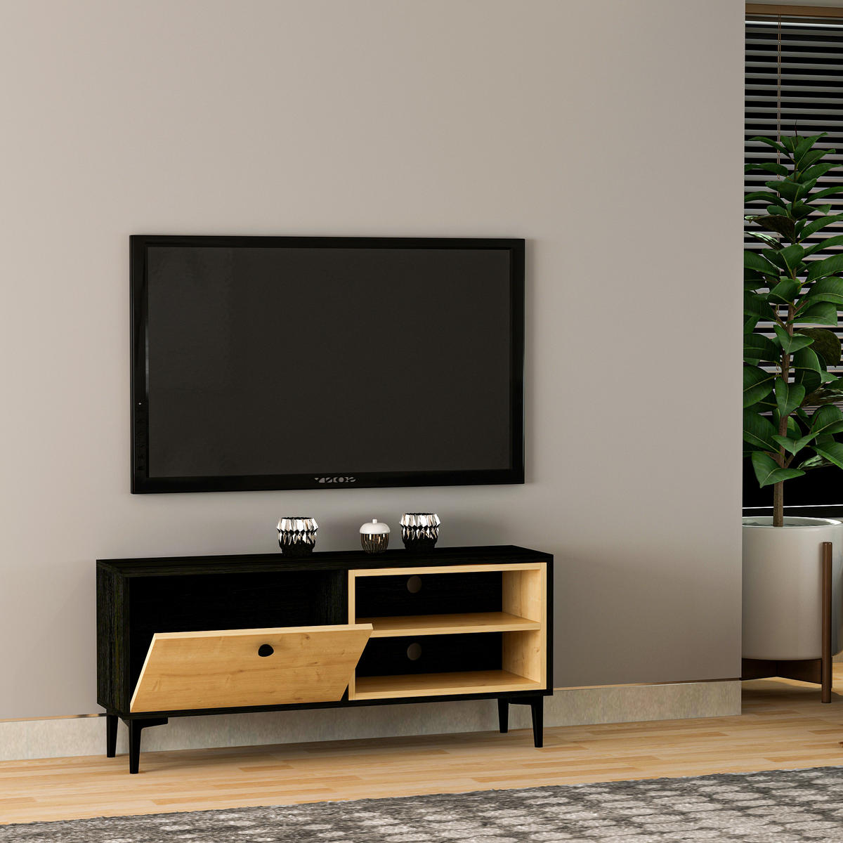 TV-LOWBOARD Alto Safir Schwarz Holzoptik 9642 - Beige/Schwarz, Holzwerkstoff/Metall (120/53.6/29.6cm) - moebel17