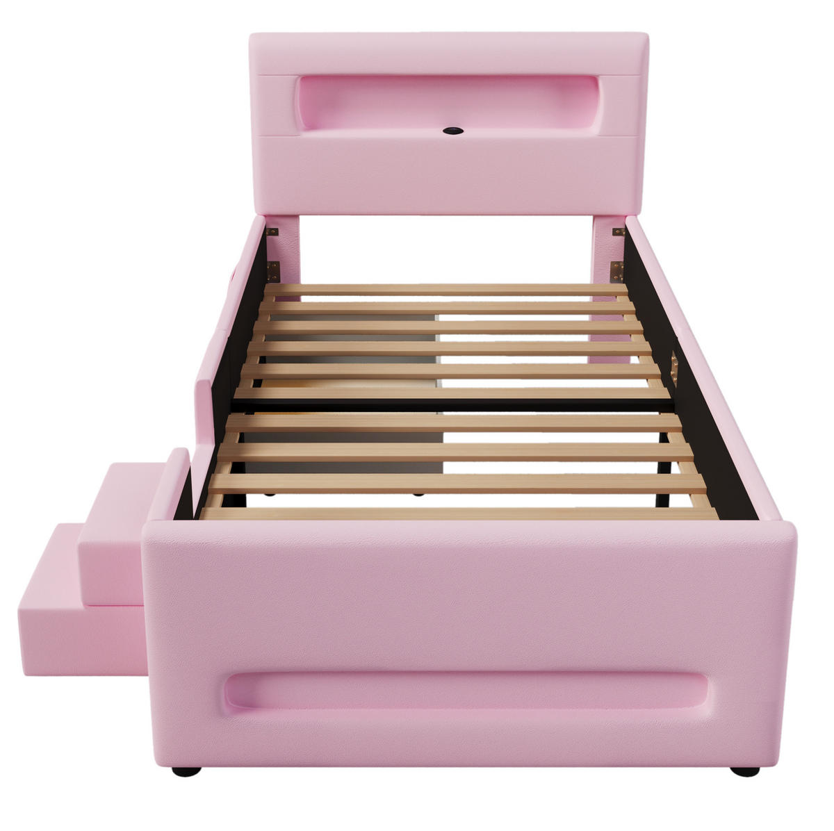 BETT mit Schublade und LED 90x200 cm PU Rosa - Pink, Holzwerkstoff (90/200cm) - Beauniv