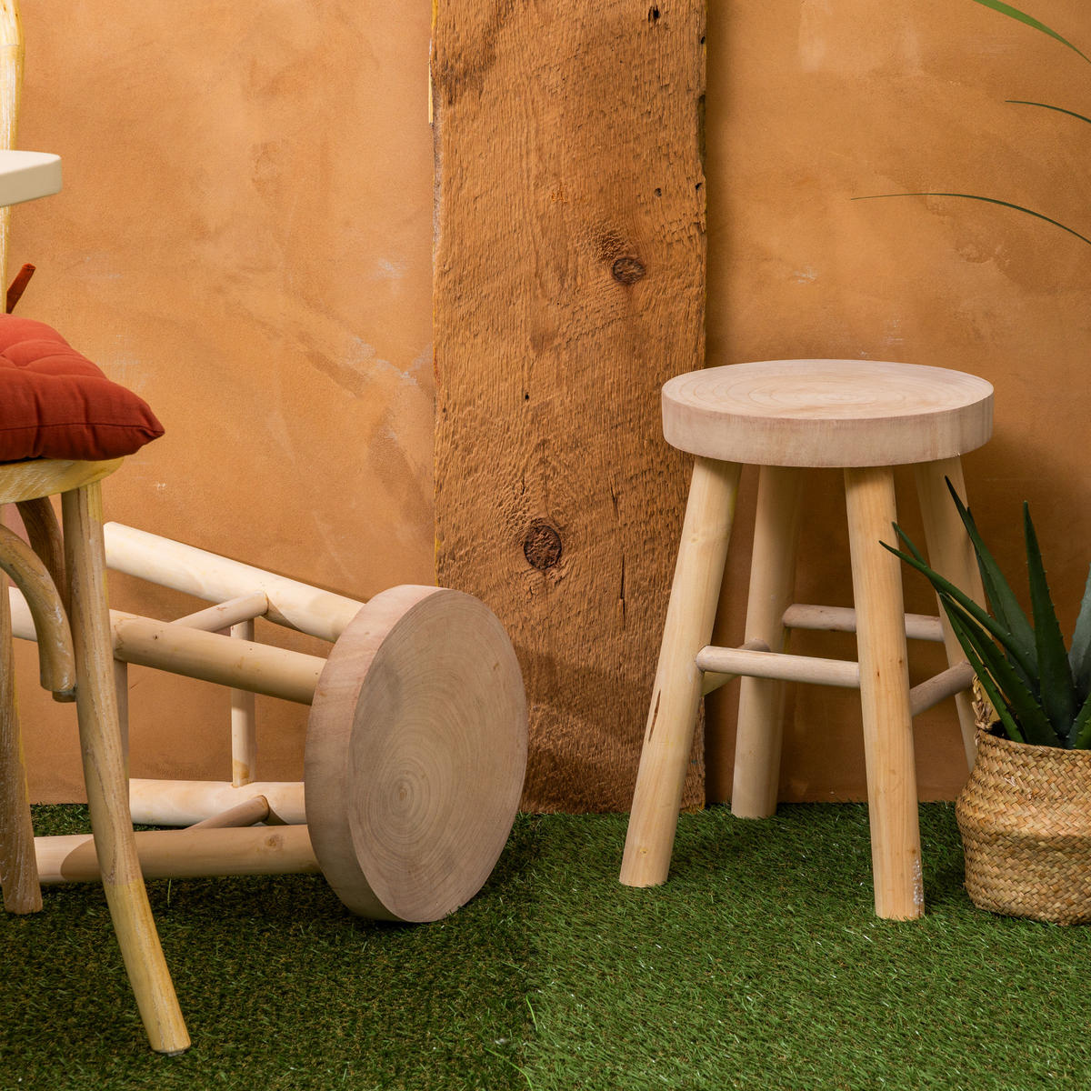 HOLZHOCKER Nyar 28/28/41 cm - Beige, Holz (28/41/28cm) - Atmosphera Createur d´interieur