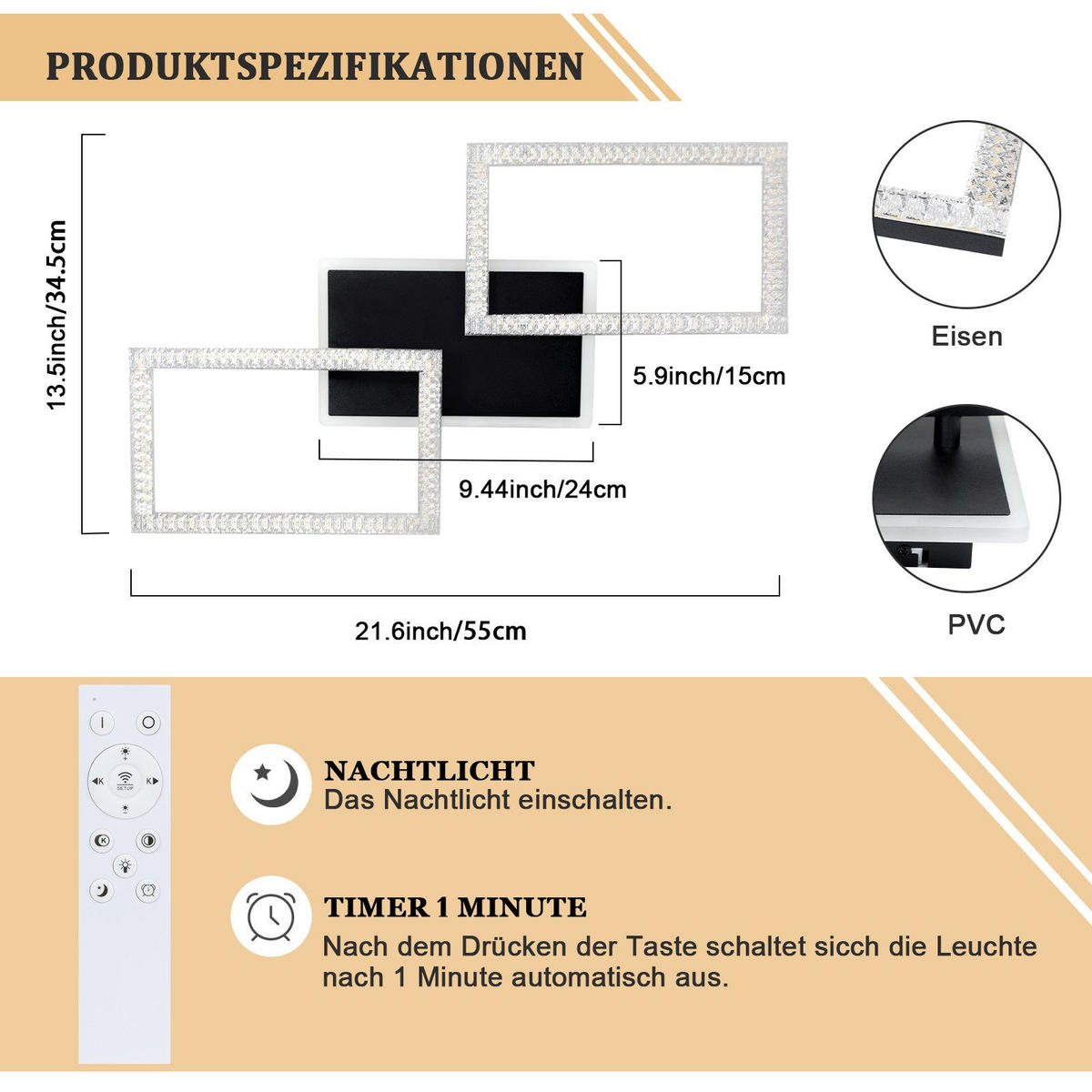 LED-DECKENLEUCHTE Barbara 55/35/4 cm - Schwarz, Metall (55/35/4cm) - Nettlife