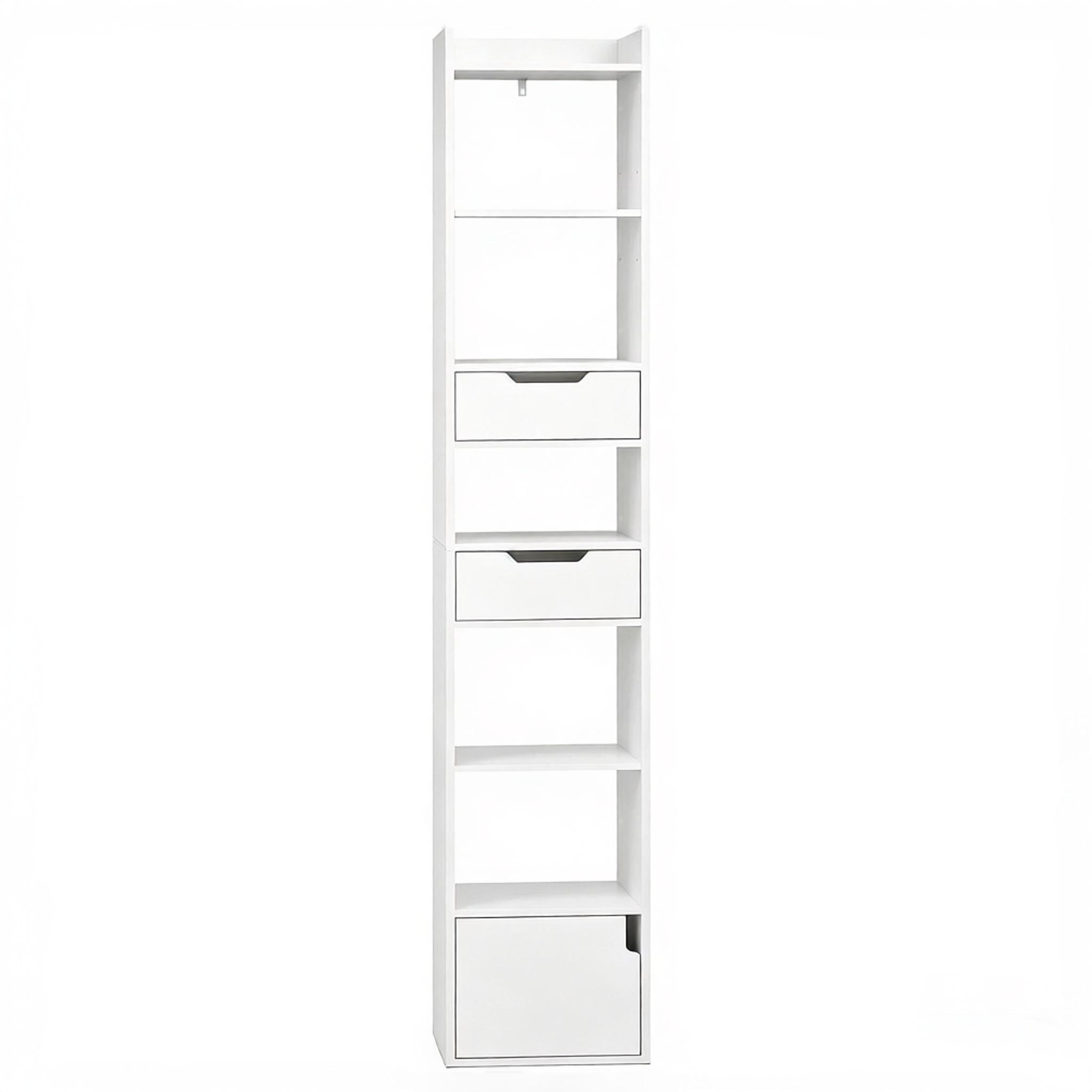 BÜCHERSCHRANK Weiß mit 2 Schubladen und 1 Tür 33/24/181 cm - Weiß, Holz (33/181/24cm) - PANGIVO