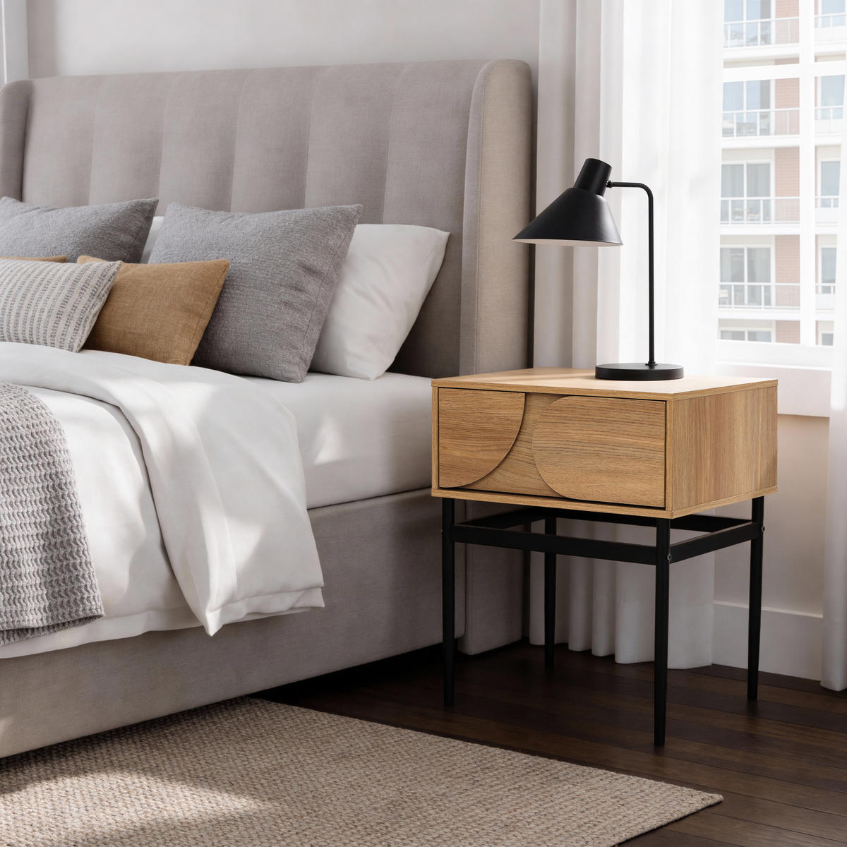 NACHTTISCH Holz mit Schublade, Metallbeinen, Holzoptik | B47.5 x T39 x H58 cm - Braun, Holzwerkstoff (47.5/58/39cm) - Hometopia