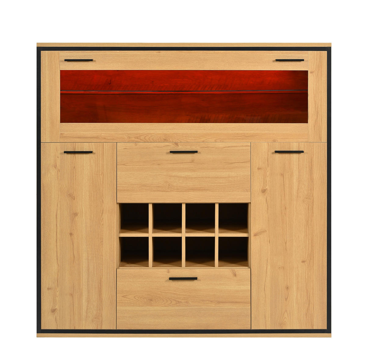 SIDEBOARD 110/38/111 cm in Natur/Schwarz mit Weinregalen und LED-Beleuchtung - Naturfarben, Holzwerkstoff (110/111/38cm) - Flora Grace