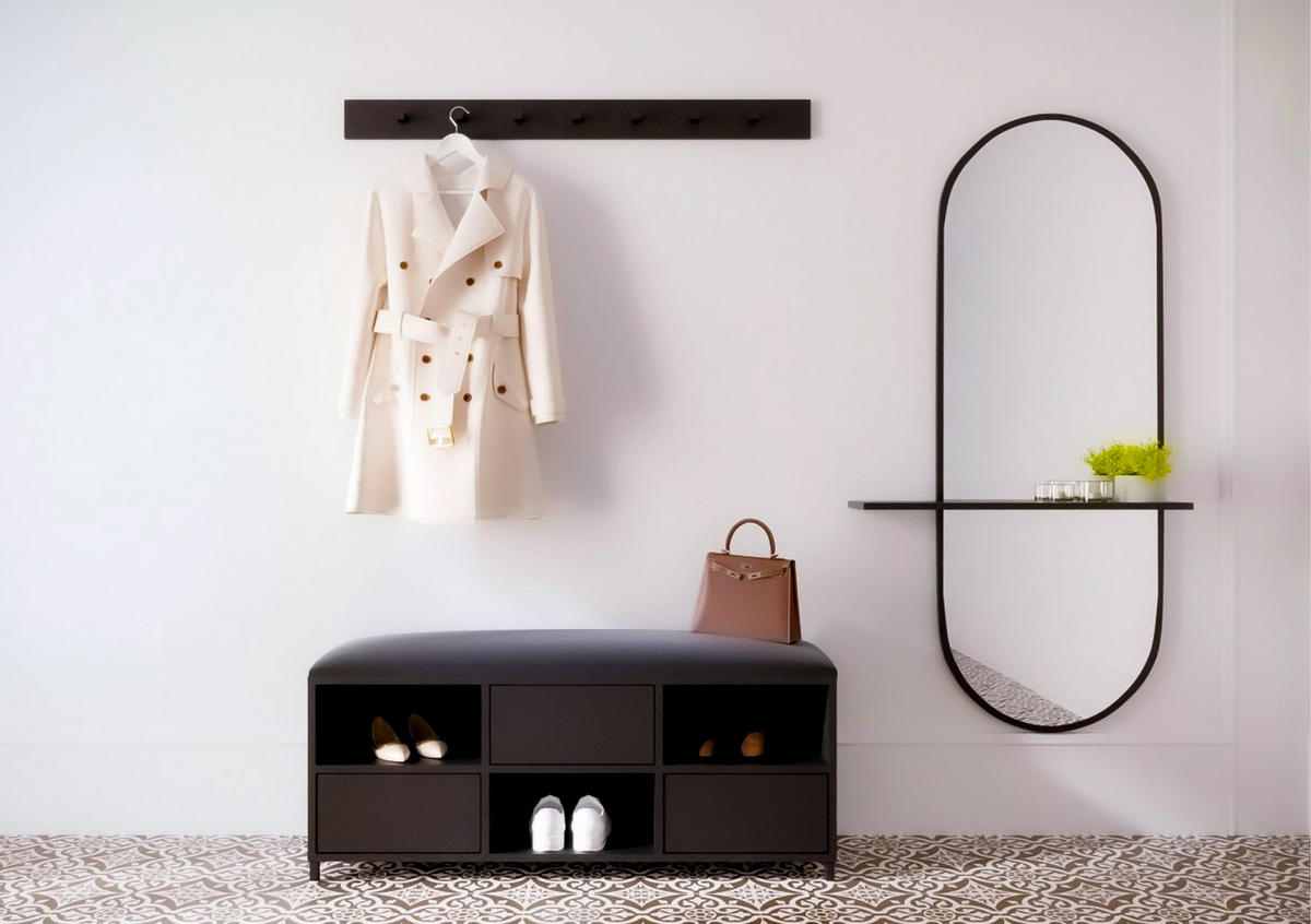 GARDEROBENLEISTE Skandica Riva mit 7 Haken, 120 cm, Schwarz - Schwarz, Holzwerkstoff (120.1/10/1.8cm) - Skandica