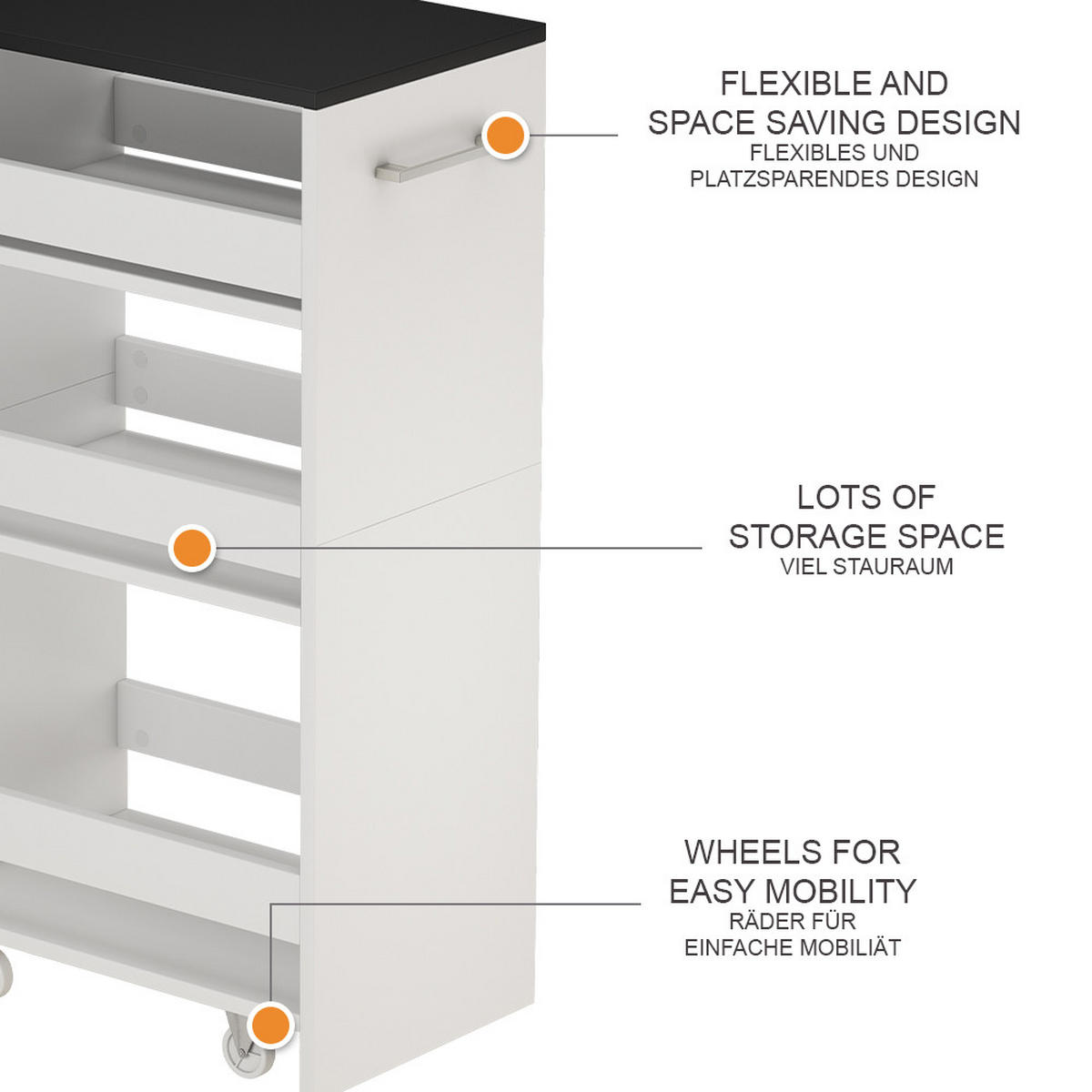 POJÍZDNÁ POLICE Rivo Bílá/antracitová - bílá/antracitová, kompozitní dřevo (30/84.8/46cm) - Vicco
