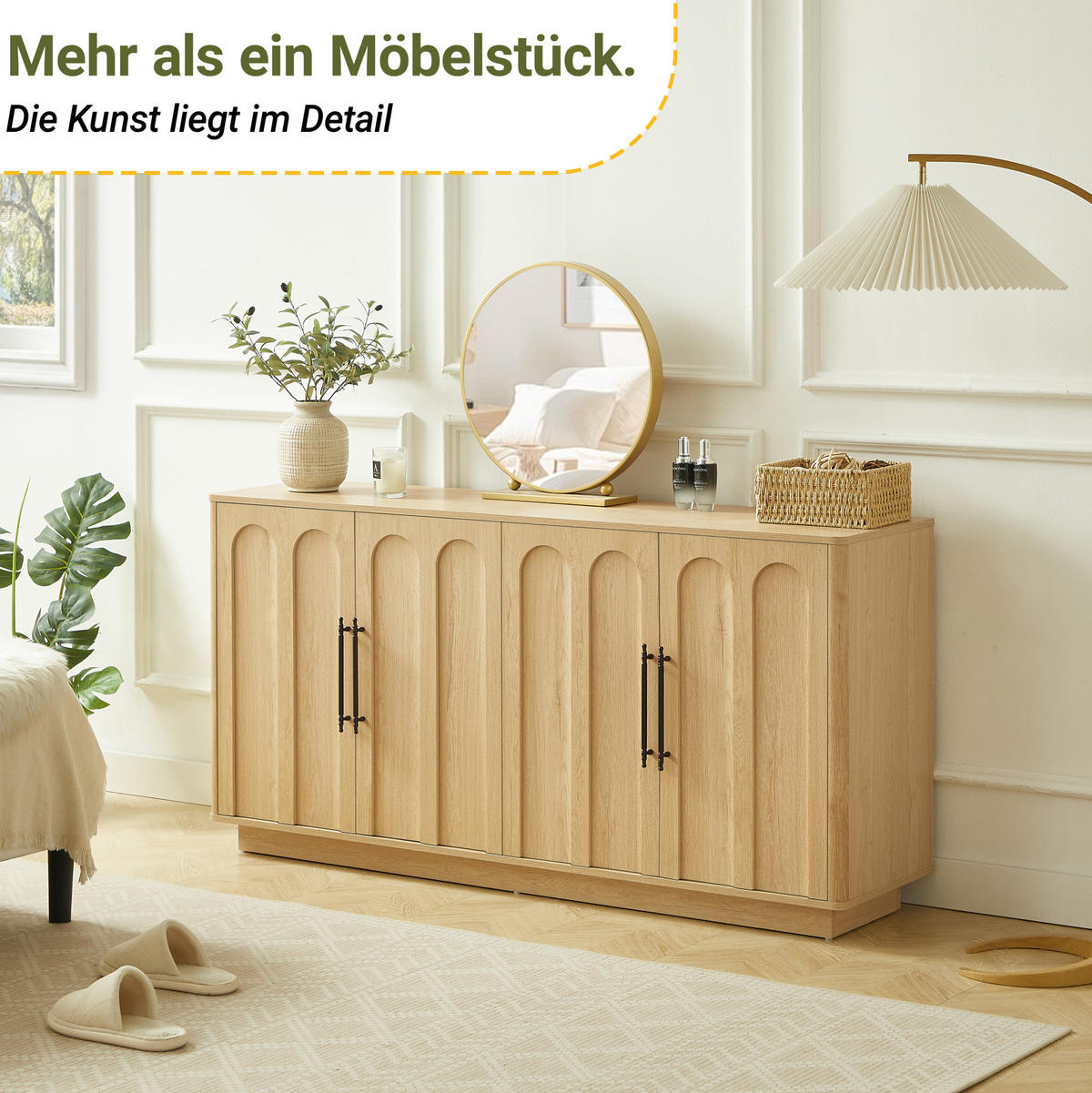 SIDEBOARD 160/40/80 cm mit 4 Türen, Soft-Close und Kippschutz, MDF in Eichefarben - Eichefarben, Holzwerkstoff (160/80/40cm) - Redom