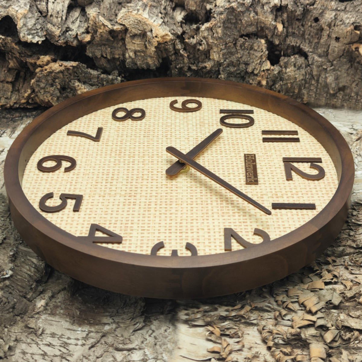 WANDUHR Holz BOHO Rattan PENZBERG (FUNK) Loft Wand Uhr, braun - Dunkelbraun, Holz/Kunststoff (30/30/4.8cm) - Holzwerk