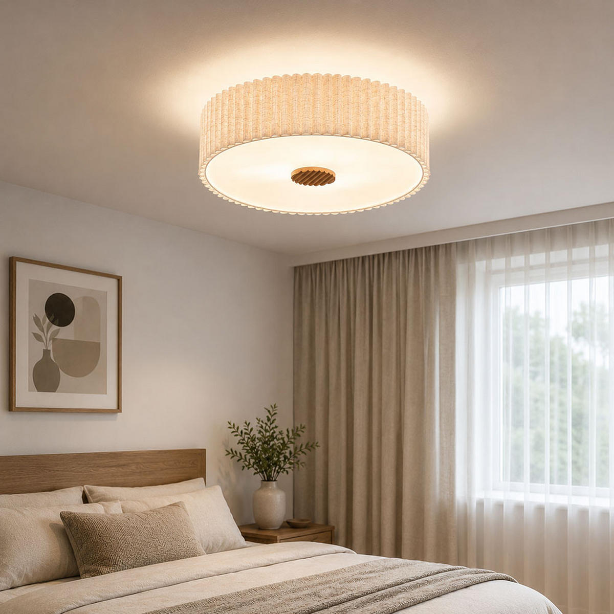 DECKENLEUCHTE JANNIE, Holz, Stoff, Beige, 3-flammig - Beige, Holz (50/50/16.2cm) - Globo Lighting