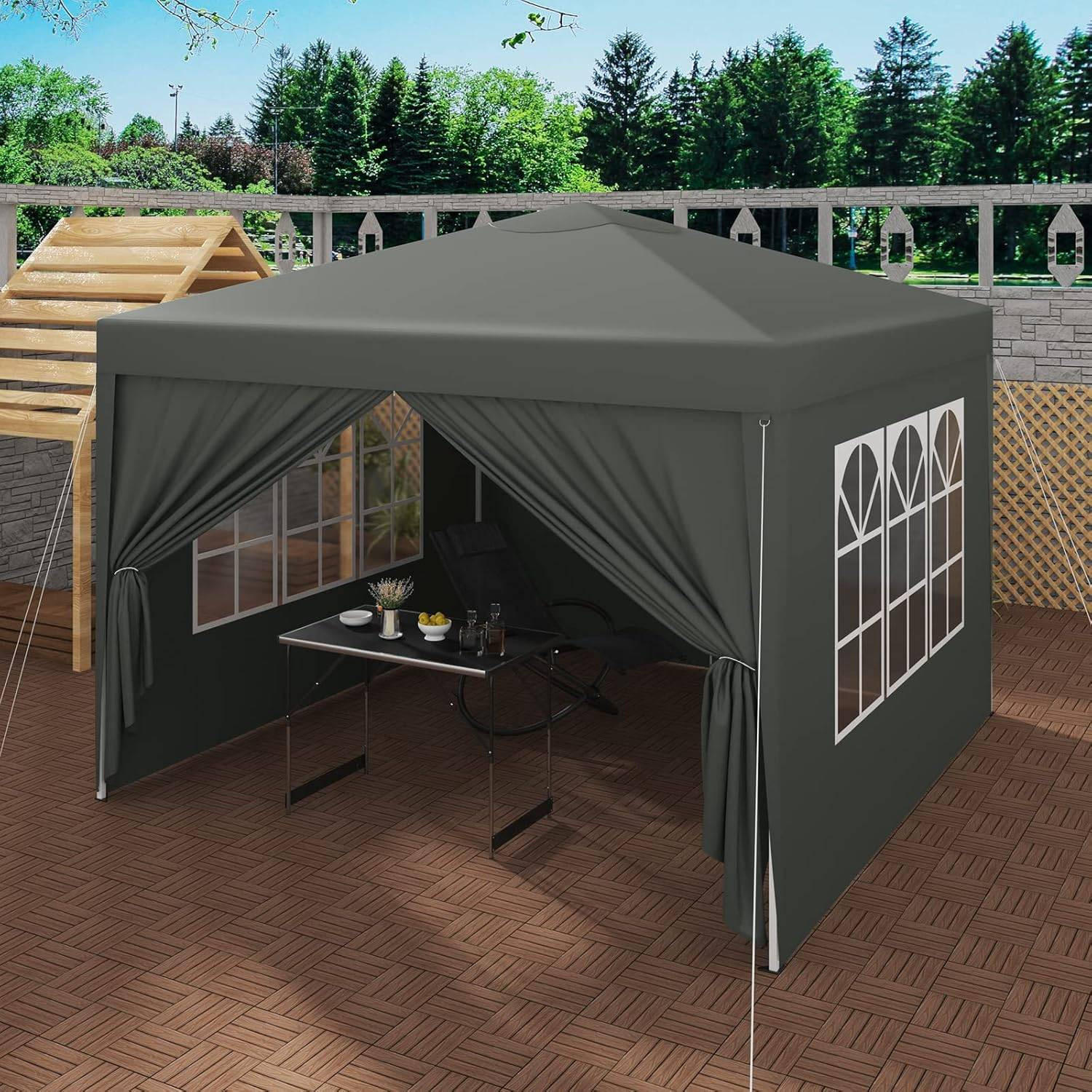 PAVILLON Pop-Up wasserdichter Faltpavillon, aus Oxford Metallrahmen 3 x 3 m - Grau, Metall (300/300/260cm) - Woltu