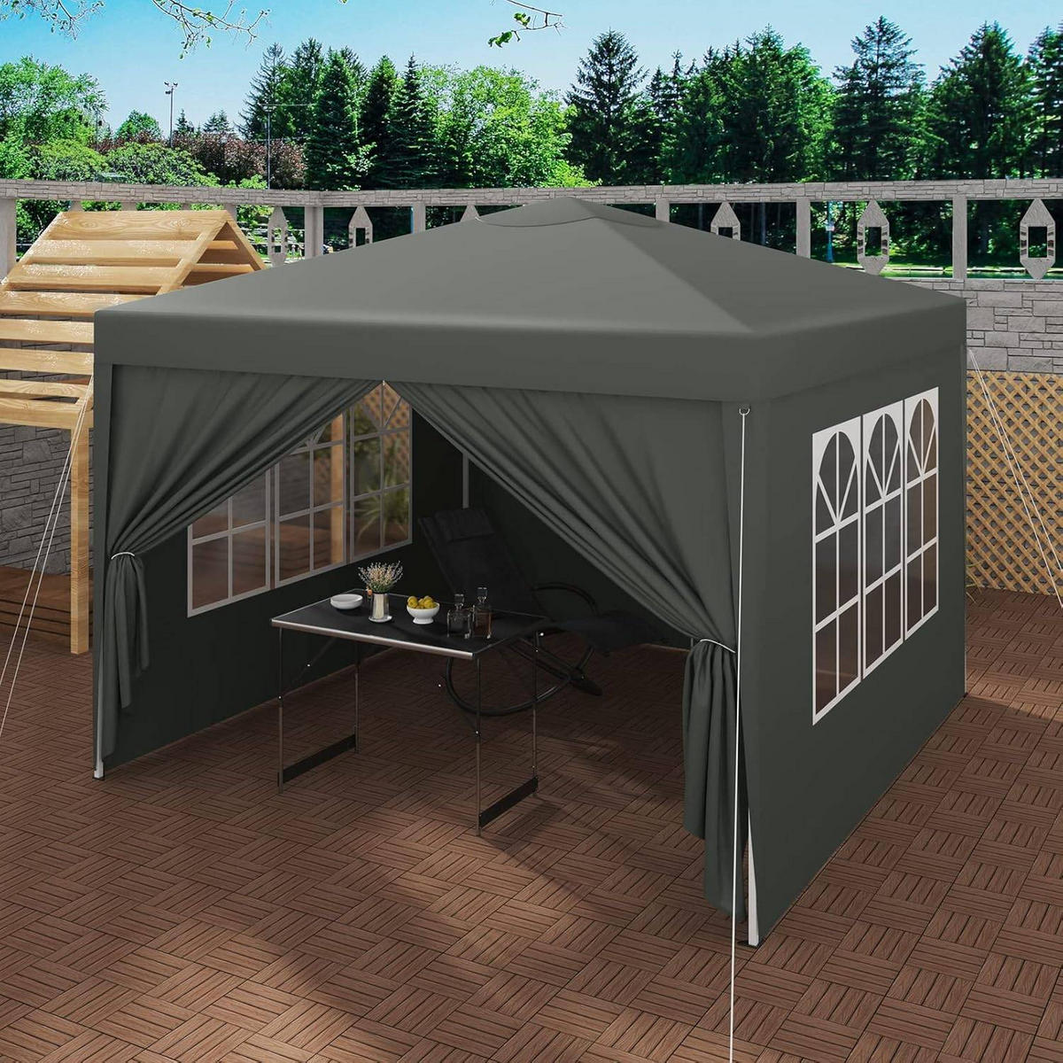 PAVILLON Pop-Up wasserdichter Faltpavillon, aus Oxford Metallrahmen 3 x 3 m - Grau, Metall (300/300/260cm) - Woltu