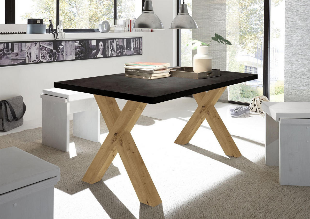 ESSZIMMERTISCH Eike 2 140 x 90 x 75 Esstisch Asteiche/Schwarzstahl - Schwarz, Holz (140/90/75cm) - 58aufmkessel