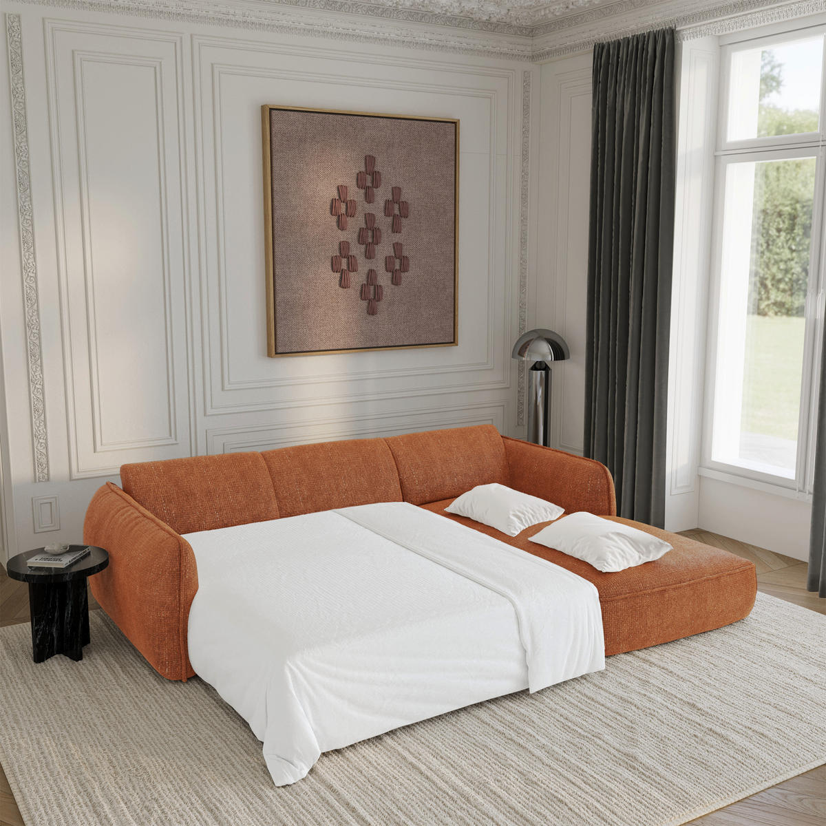 ECKSCHLAFSOFA Rastervelours 274cm - Dunkelorange/Terracotta, Textil (274/174cm) - Sia Home