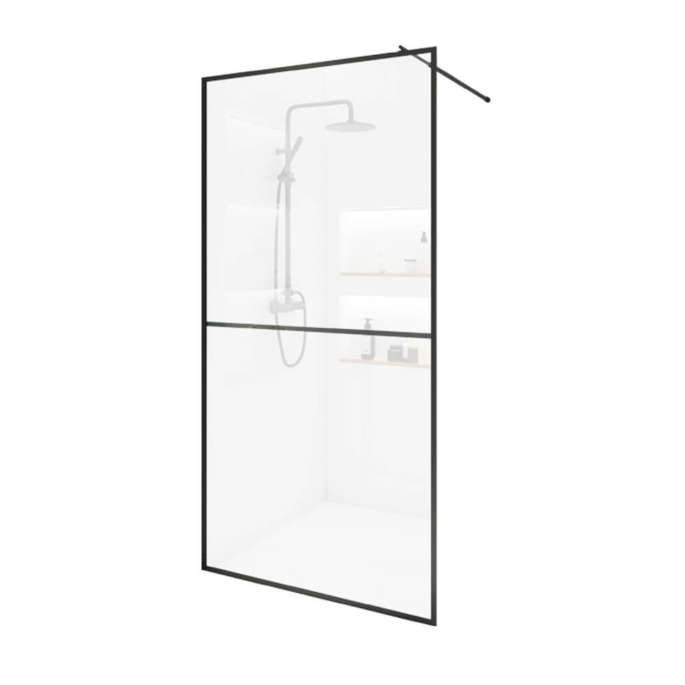 DUSCHABTRENNUNG ESG-Glas BAKI - 100 x 200 cm Schwarz 2 Raster - Schwarz, Glas/Metall (100/200cm) - Home Deluxe