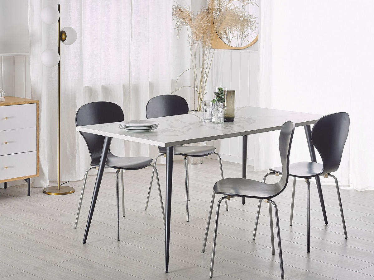 ESSTISCH 160/80/76 cm Weiß schwarz Rechteckig Santiago - Weiß, Holzwerkstoff (160/80/76cm) - Beliani