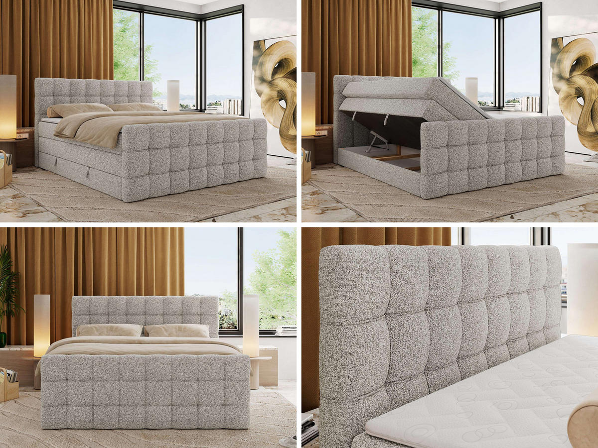 BOXSPRINGBETT ALTIVO KING DUO 120/200 - Hellgrau Strukture - H4 - Hellgrau, Textil (120/200cm) - MKS