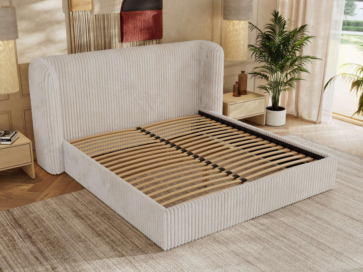 POLSTERBETT EMORA CLASSIC 140/200 - Beige Cord - Pocket-Matratze - Beige, Textil (140/200cm) - MKS