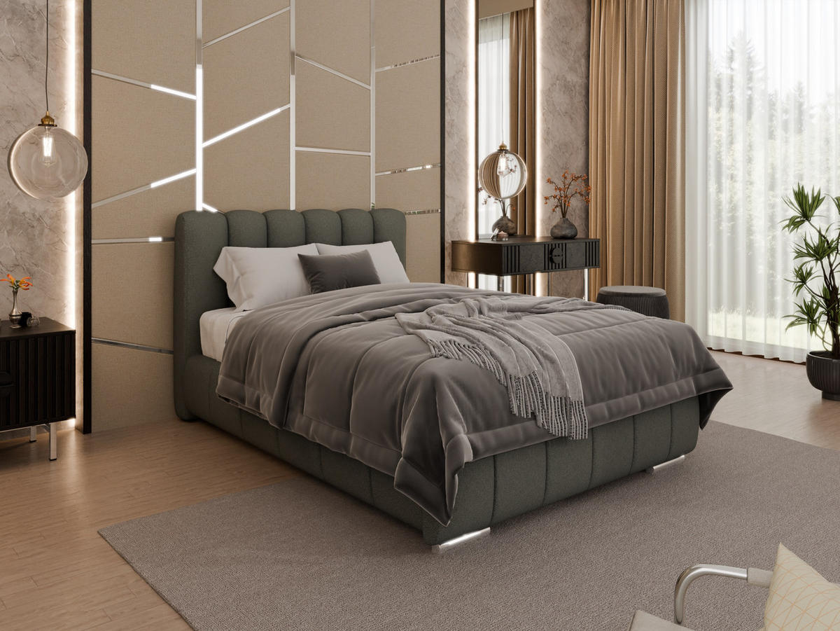 POLSTERBETT Zaira 120x200cm – Elegantes Polsterbett für modernen Wohnstil , ZONIERTE MULTI-TASCHEN-FEDERKERN (24cm), grau - Grau, Holz (120/200cm) - Panda Möbel
