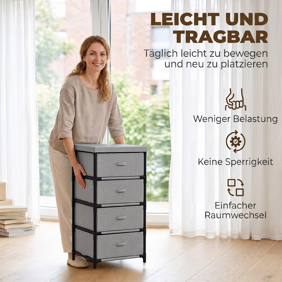 KOMODA Len Ocel Šedá - šedá/černá, kov/textil (32/80/42cm) - HOMCOM