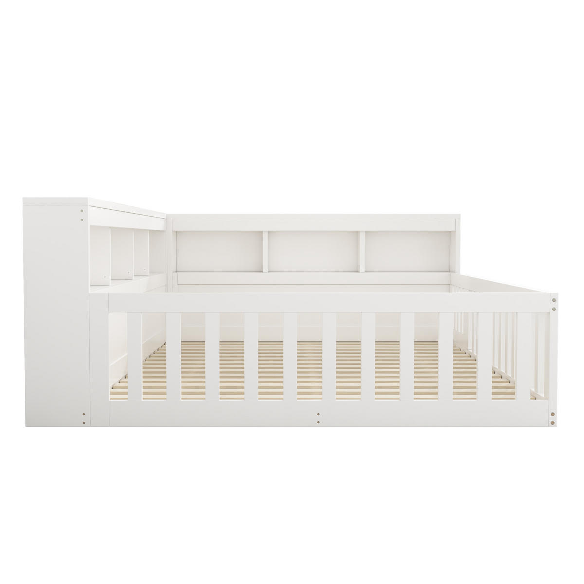 BETT 140/200 cm in Weiß mit Regal, USB und Steckdose - Weiß, Holz/Holzwerkstoff (140/200cm) - WISHDOR