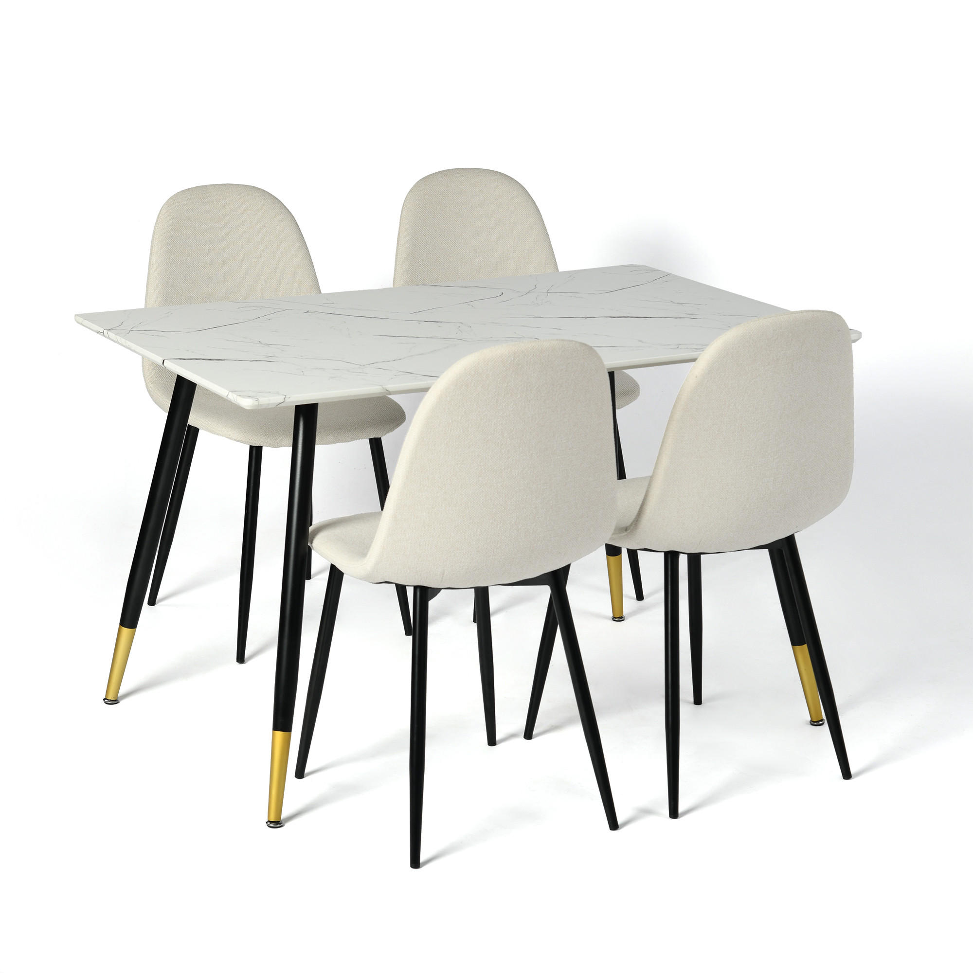 ESSTISCH SET Weiß und gebrochenes Weiß - Beige/Weiß, Holzwerkstoff/Metall (70/75/110cm) - Urban Meuble