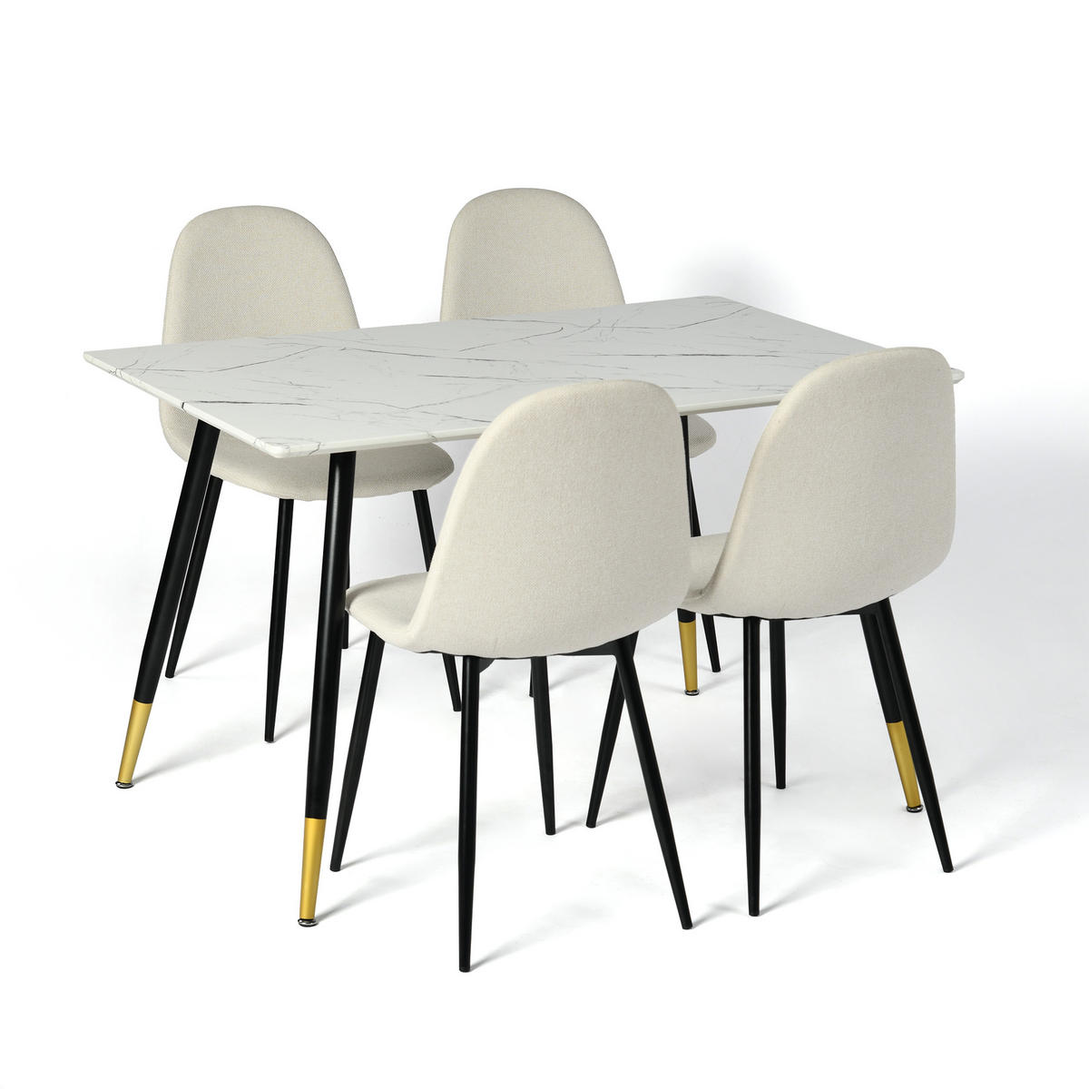 ESSTISCH SET Weiß und gebrochenes Weiß - Beige/Weiß, Holzwerkstoff/Metall (70/75/110cm) - Urban Meuble