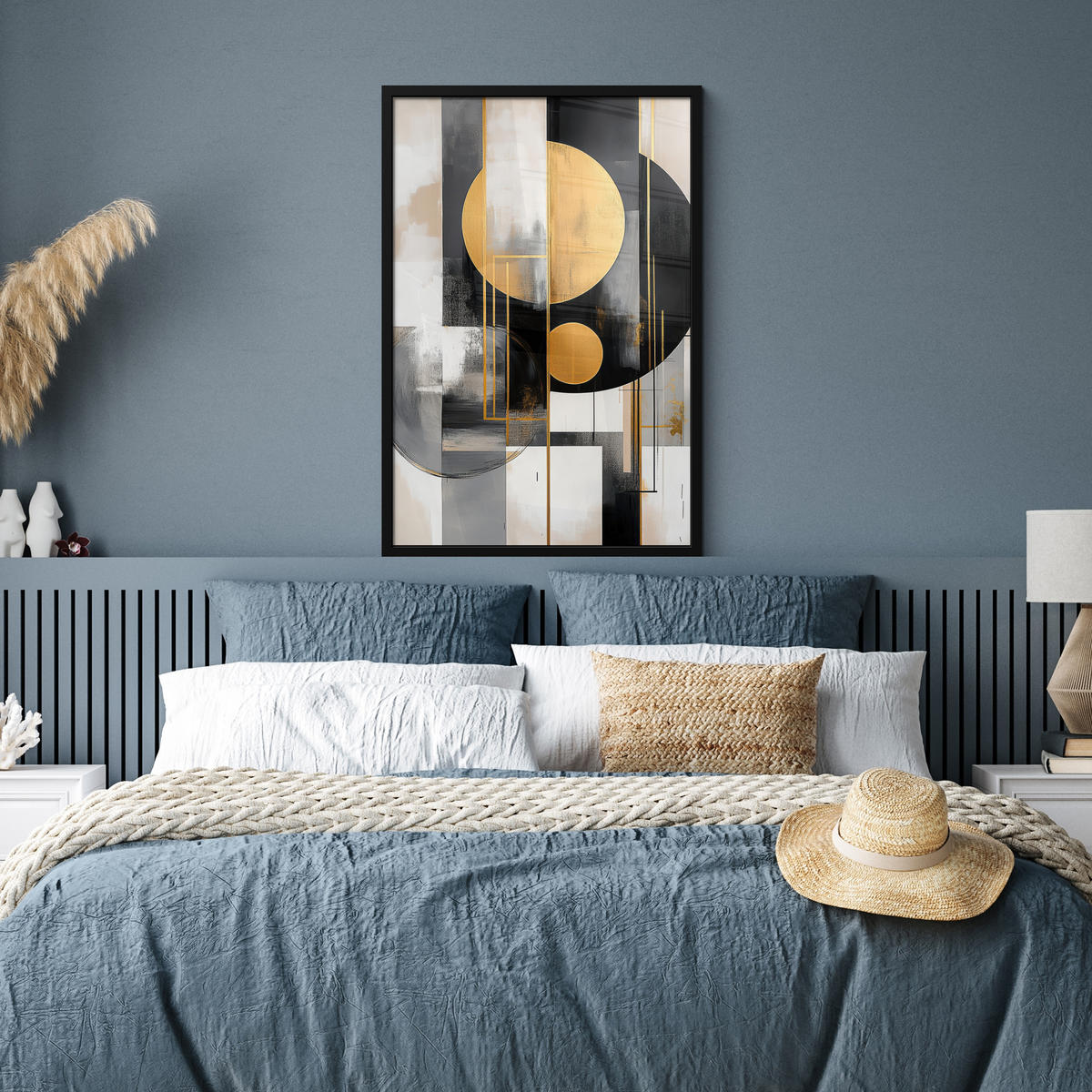 ZARÁMOVANÝ PLAGÁT Abstraktné - Zlato - Striebro - Tvary - Estetické - Moderné 60x90 cm - zlatá, papier (60/90cm) - MuchoWow