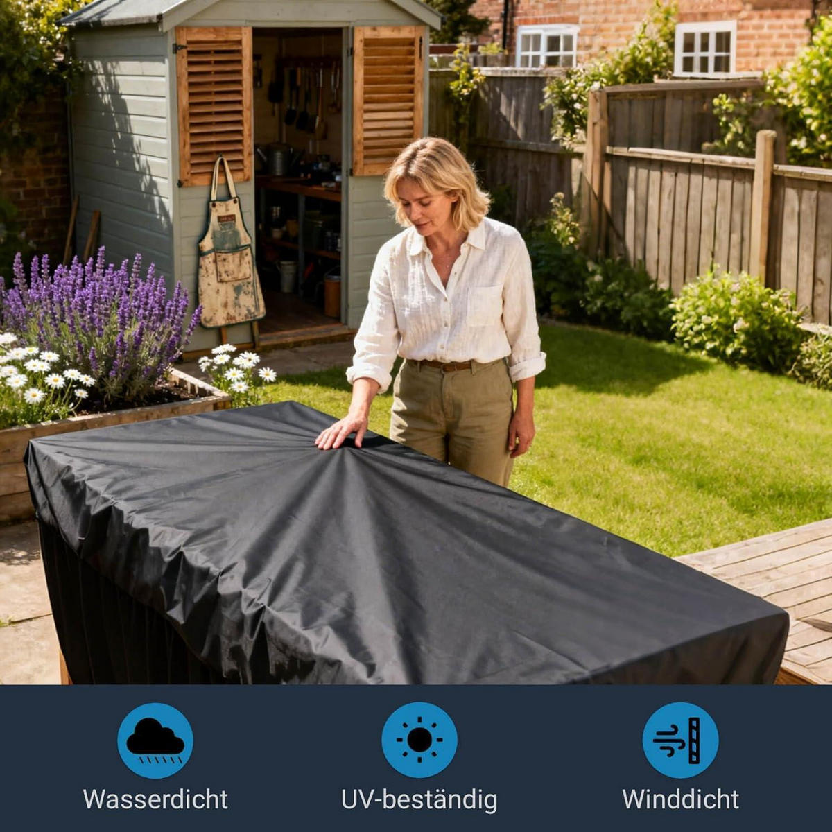 ABDECKHAUBE Gartenmöbel 150 x 120 x 71 cm Wasserdicht Schwerlast Kunststoff - Schwarz, Kunststoff (120/71/150cm)