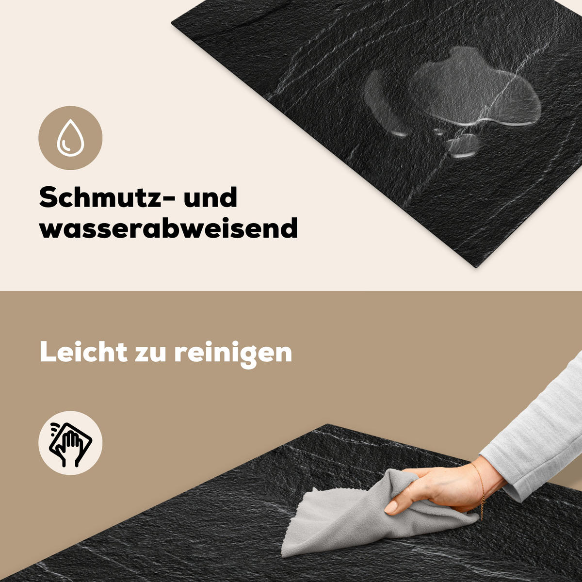 HERDABDECKPLATTE Stein - Anthrazit - Dunkelgrau - Steinstruktur Ceranfeldabdeckung 78x52 cm - Anthrazit, Kunststoff (78/52/0.2cm) - MuchoWow