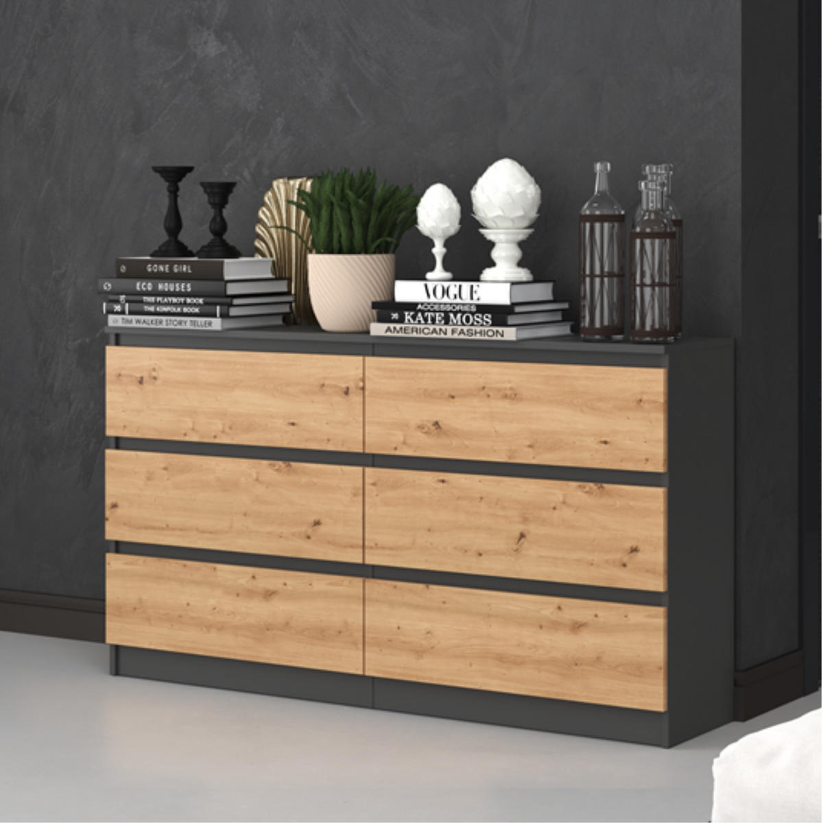 KOMMODE anthrazit / artisan 140/75/40 cm - Anthrazit/Eiche Artisan, Holz (140/75/40cm) - Home Collective
