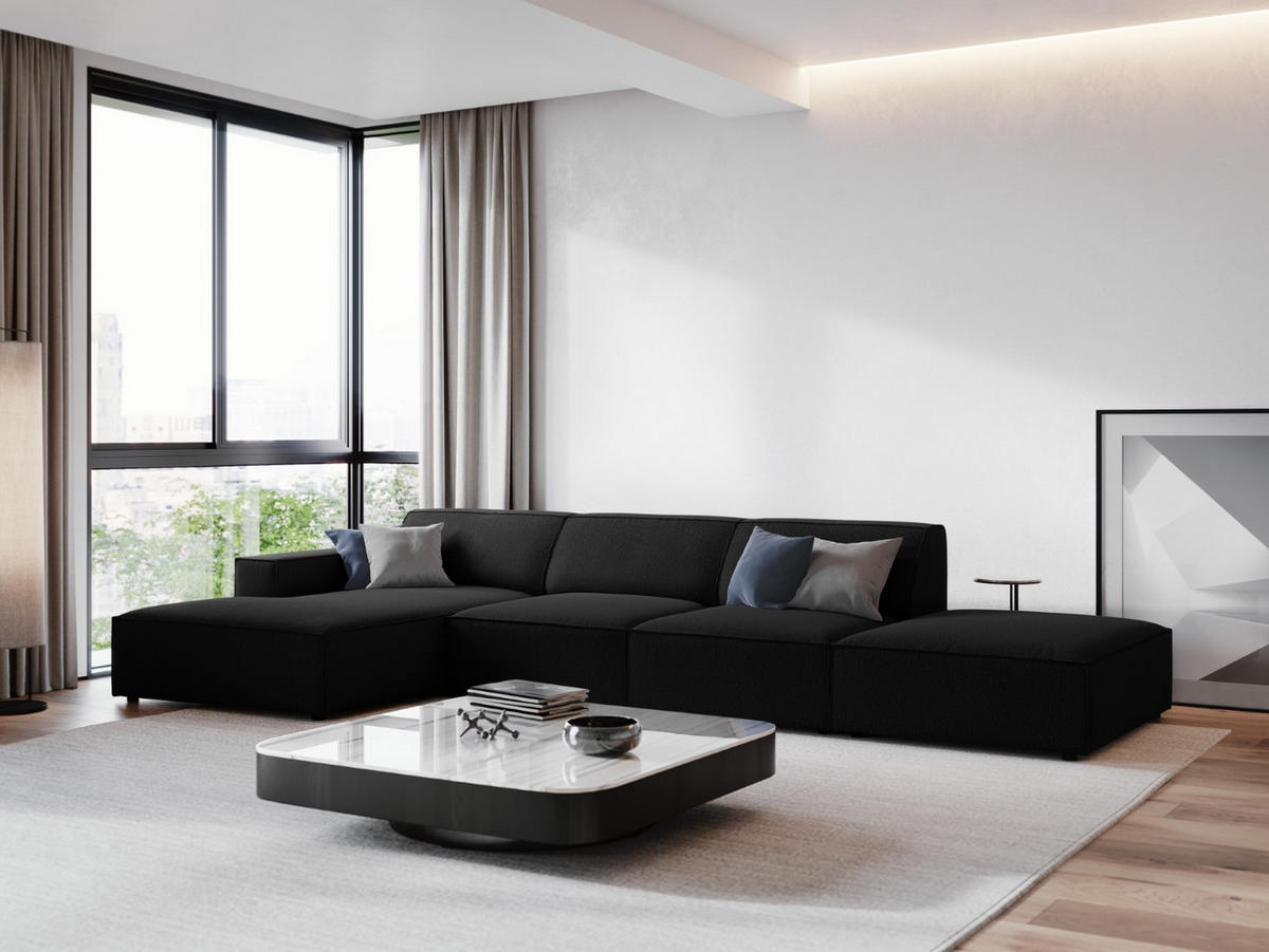 ECKSOFA links Jodie aus strukturiertem Stoff schwarz 5 Sitzplätze - Schwarz, Textil (166/341cm) - Micadoni