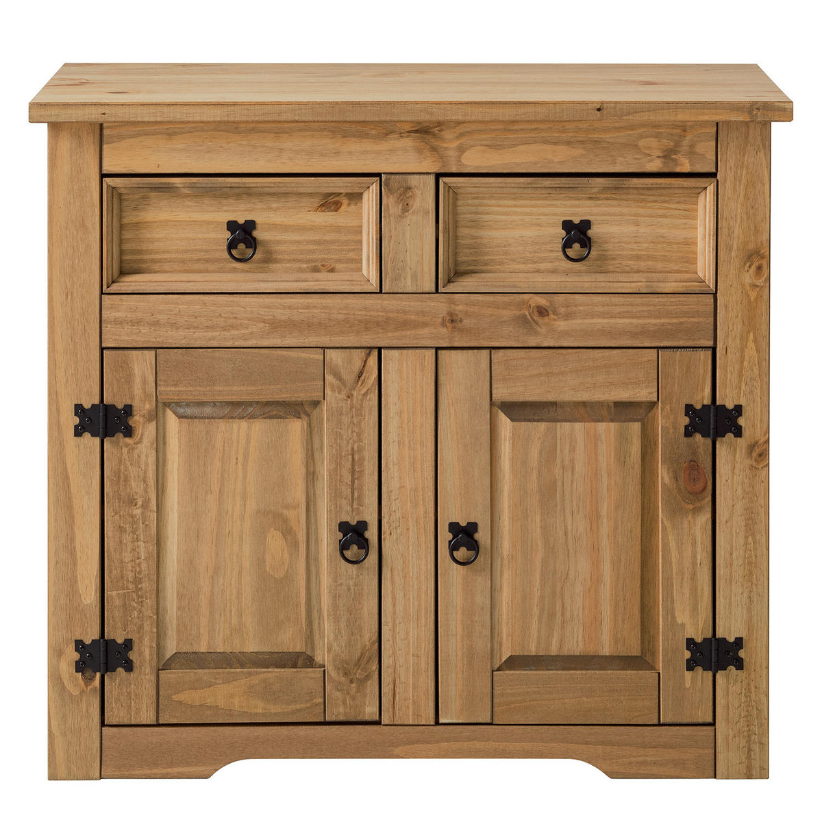 KOMMODE mit Türen - Kiefer massiv - Schwarz/Kieferfarben, Holz/Metall (92/84/44cm) - home24