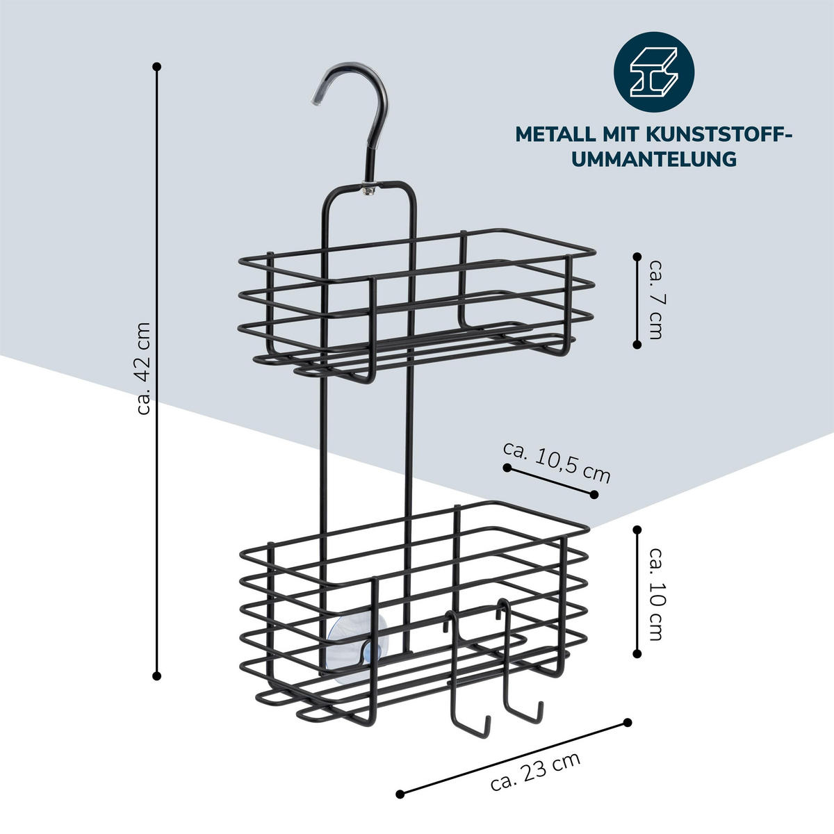 DUSCHREGAL, schwarz - Schwarz, Metall (23/42/10.5cm) - bremermann