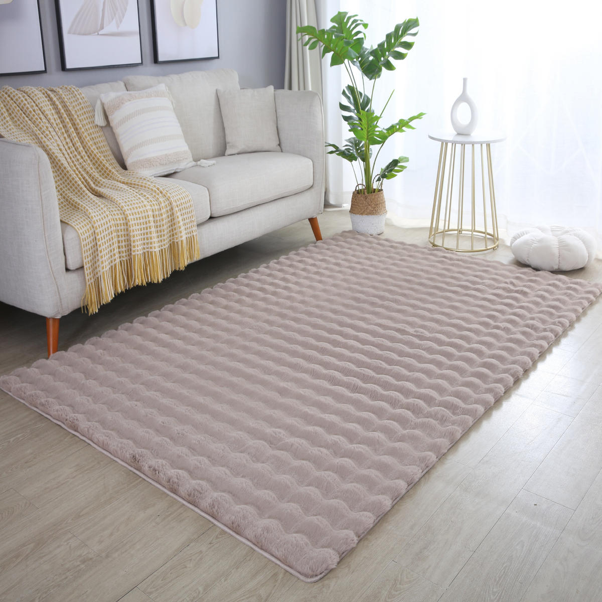 TEPPICH Waschbar Hochflor Uni Polyester Wohnzimmer Beige Rechteckig 120x170 - Beige, Textil (120/170cm) - KADIMA DESIGN