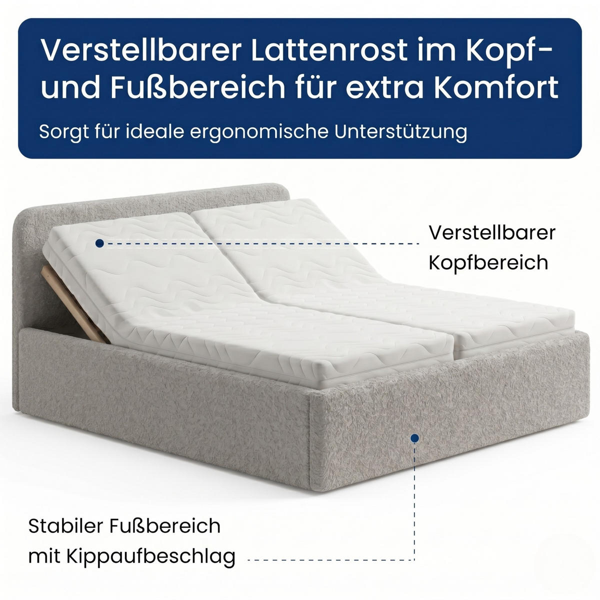 POLSTERBETT 180x200 cm Bouclé Silber - Silberfarben, Textil (180/200cm) - Home Collective
