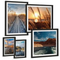 BILDER SET 5er Set - 50x50 cm & 20x30 cm & 40x60 cm Schwarzer Rahmen - Leuchtturm-Grassteg - Schwarz, Kunststoff (40/60cm) - TULUP