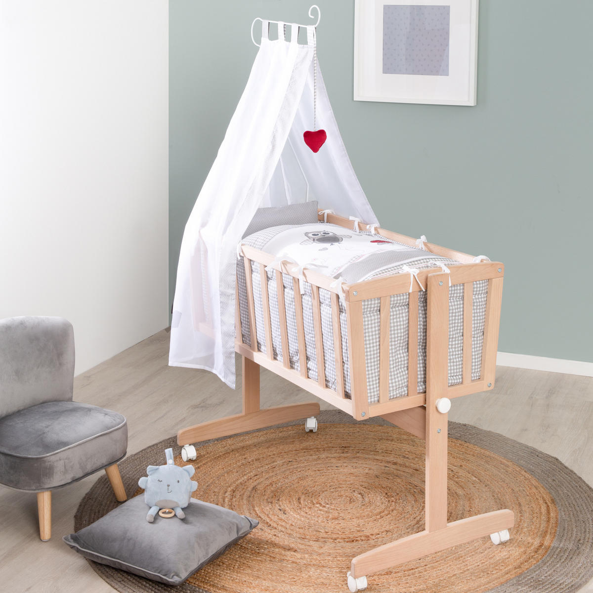 BABYWIEGENSETT Adam & Eule - Naturfarben, Holzwerkstoff/Textil (40/90cm) - Roba