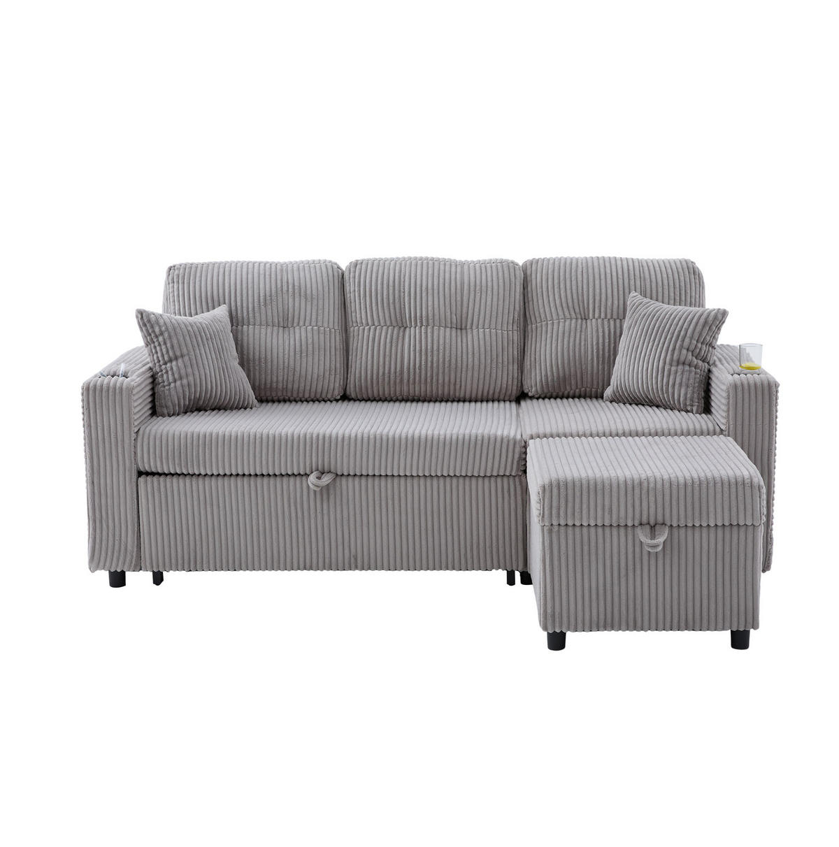 SCHLAFSOFA 196/82-144/85 cm aus Cord mit Stauraum, USB-C und LED-Beleuchtung Hellgrau - Hellgrau, Textil (82/85/196cm) - Modenvie